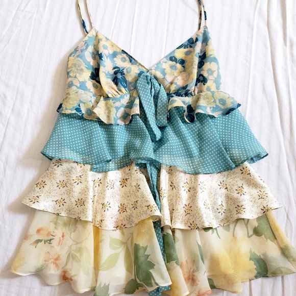 The Limited Tops - The Limited Boho Tiered Layered Silk Top Small